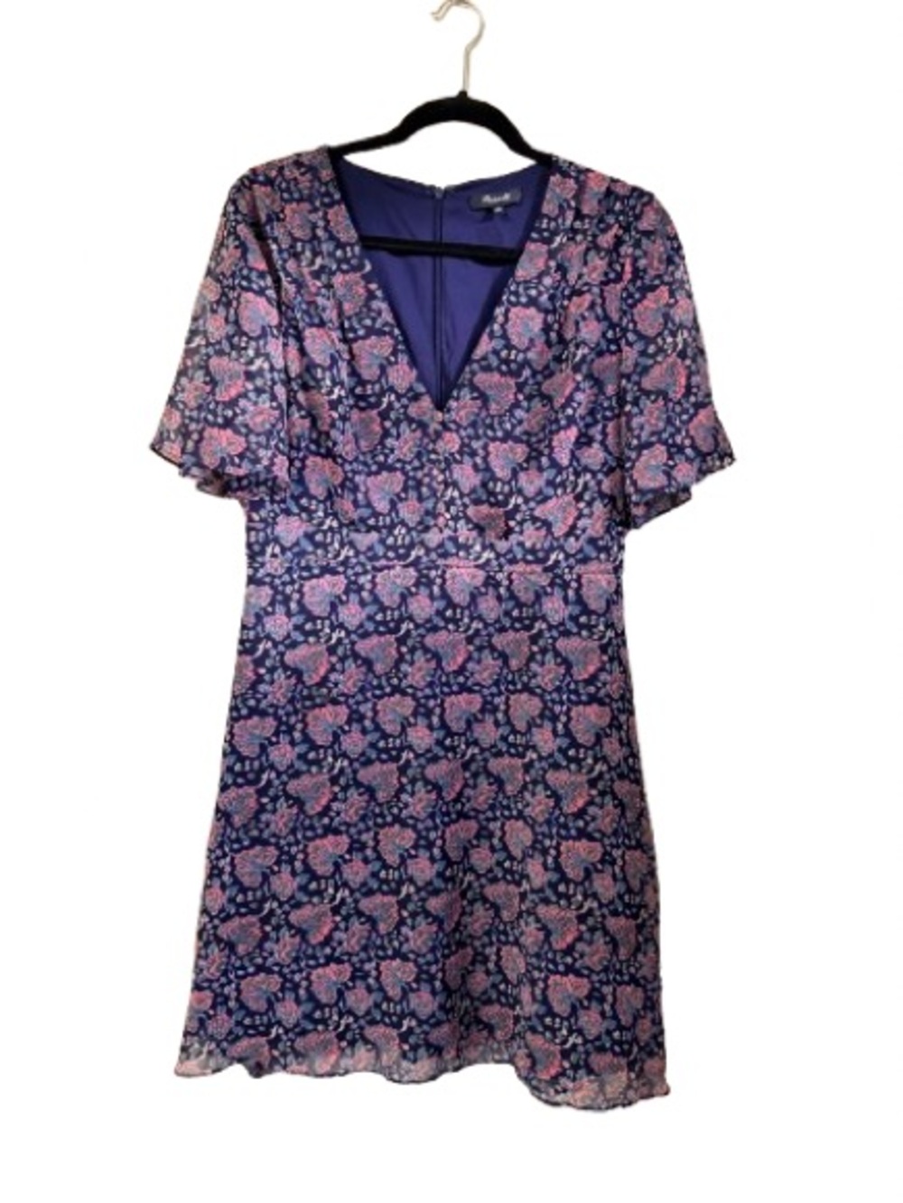 Madewell Orchard Flutter Sleeve Dress Size 10 Navy Floral Boho Mini